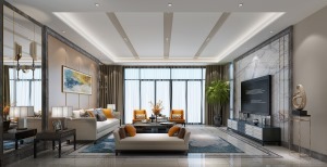 【武漢名星裝飾】中建大公館現代簡約風格裝修設計客廳效果圖120平三室兩廳